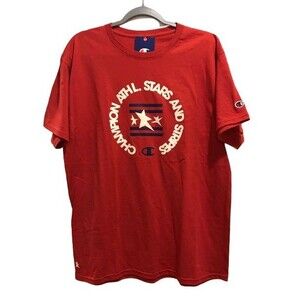 Men's Large T-Shirt Champion Red Crew Neck Short Sleeve Athl. Allstars